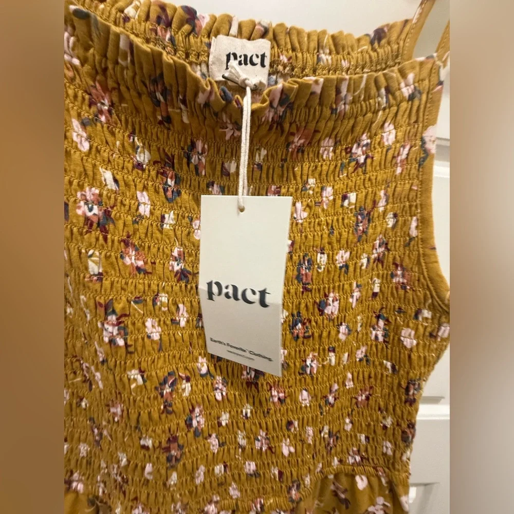 NWT. Pact. Soirée One-in-Done Jumpsuit. Mustard Floral. Size Small._12